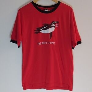 Vintage The White Stripes Ringer Band T Shirt Red with Black Trim Size Large